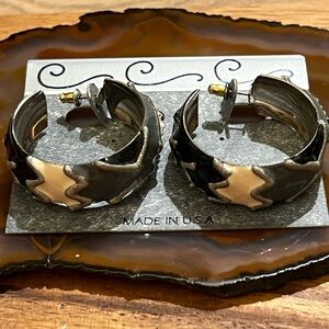 Silver and Black Hoop Earrings